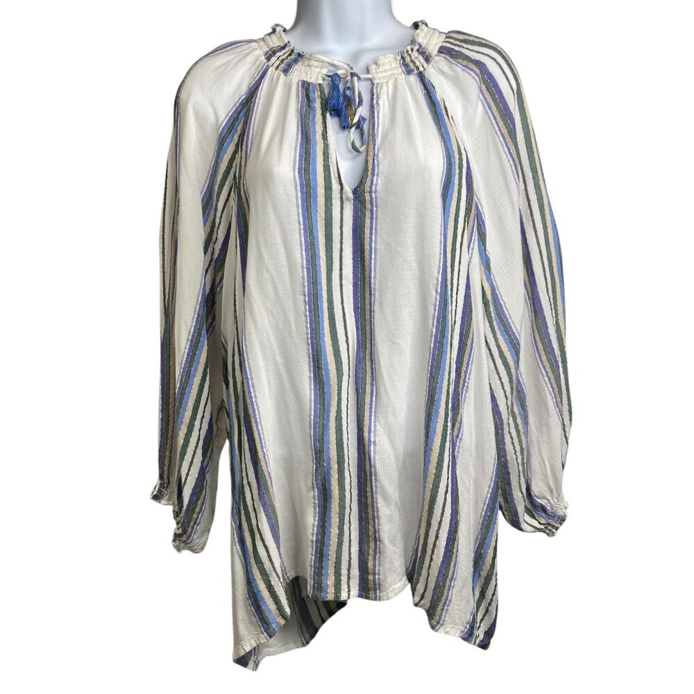 Kiwi Saint‎ Tropez Women's Striped Peasant Blouse One Size Flowy Bohemian Hippie